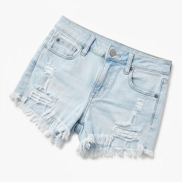 American Eagle Outfitters Pants - AMERICAN EAGLE Distressed Denim Shortie Shorts Light Wash Mid Rise Womens 4